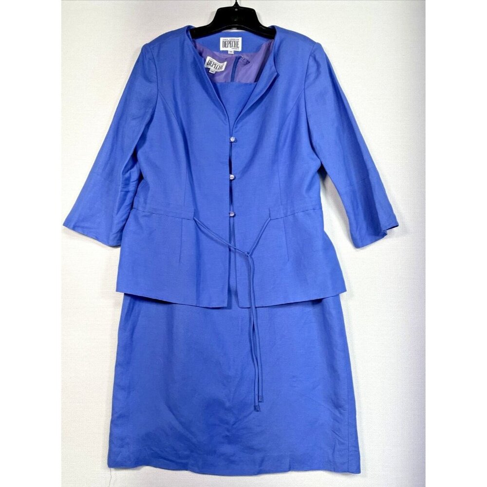 Yves Cossette Depeche Mode Womens Linen Blend Jacket & Dress Size 14 Blue